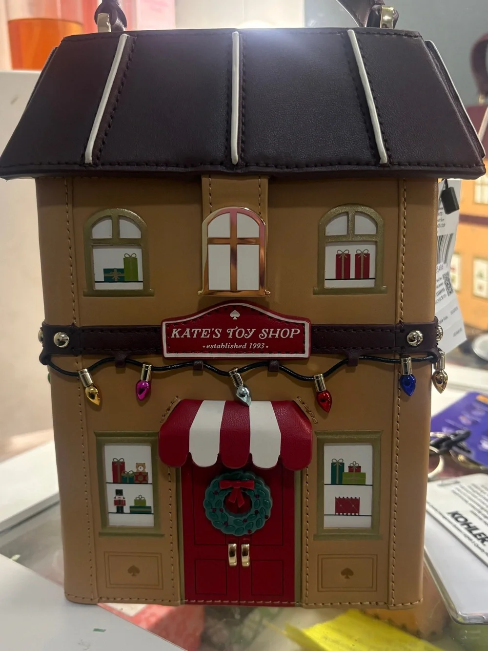 kate spade Tan and Red 'Kate's Toy Shop' Novelty Shoulder Bag